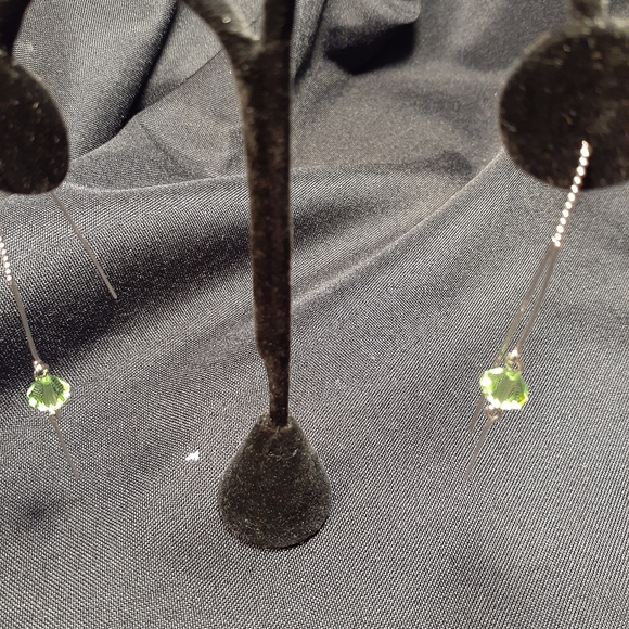 Genuine Green Crystal Threader Earrings - Picture 3 of 3